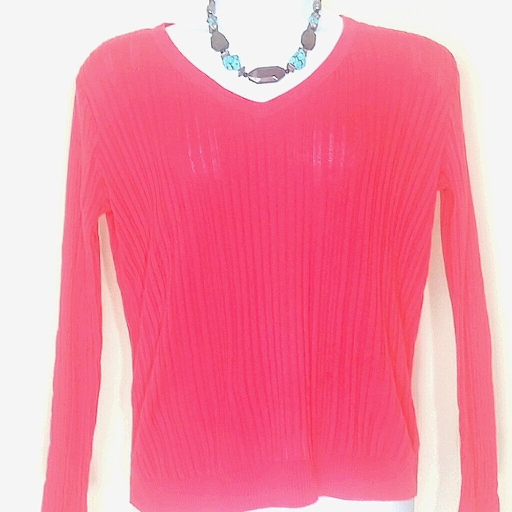 Sweater knit ribbed bright pink Fuscia 100% cotton long sleeve XL - Picture 1 of 3